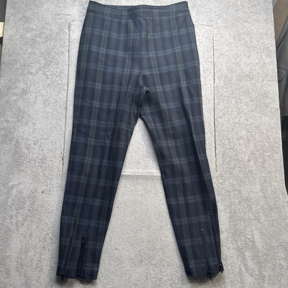 Alexander Wang Plaid Stretch Skinny Pants Side Zip Trousers Blue Gray Women's 10